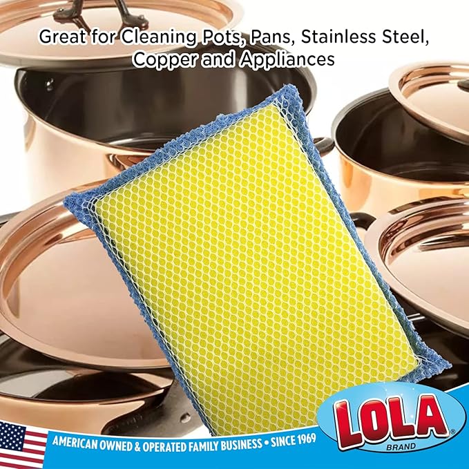 LOLA Microfiber Terry & Nylon Net Sponge Scrubber Pad, Non Scratch 2-Way Cleaning, Gently Scrubs & Wipes Clean, 1 Count