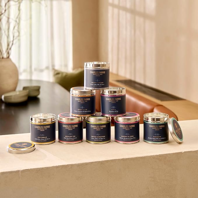 Charles Farris Luxury Scented Candle – Tin, Hand-Poured, Long Lasting, Clean Burning, 300g / 10.5oz, Burns for up to 40 Hours, Made in England – Cloves, Tobacco & Mint Tea – British Expedition