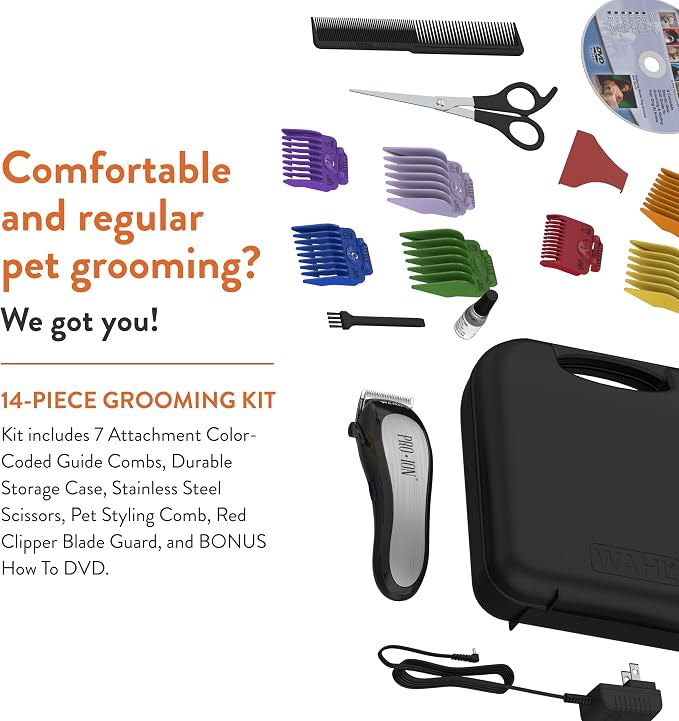 Wahl Professional Animal Pro Ion Pet, Dog & Cat Cordless Clipper Kit (#9705) - Cat, Dog & Pet Grooming Kit - Great Pet Grooming Clippers for First-Time Groomers - with 2 Hour Run Time
