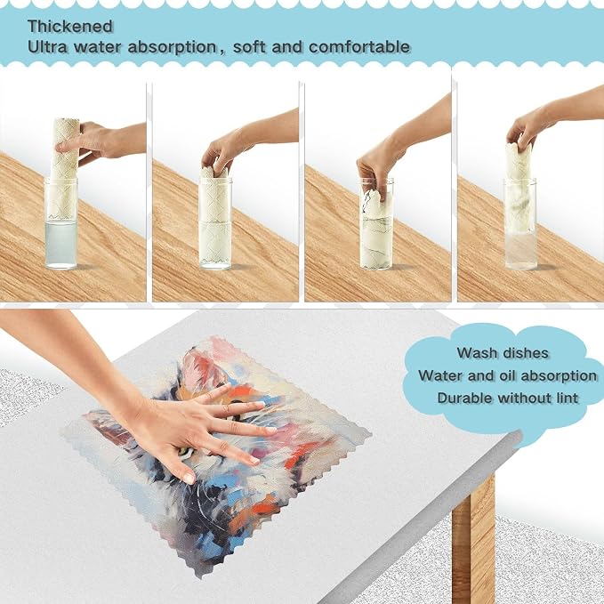 ALAZA Dish Towels - Cute Cat Oil Painting Kitchen Cloths Absorbent Soft Towel Set of 6, 11"x11"