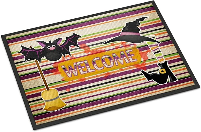 Caroline's Treasures Witch Costume and Broom on Stripes Halloween 18X27 Doormat, 18" x 27", Multicolor