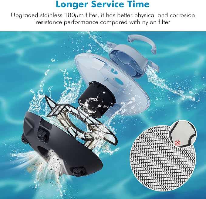 Hydrus Pool Vacuum for Above Ground Pools, Cordless Robotic Pool Cleaner, Automatic Rechargeable Pool Robot Lasts 90 Mins, Powerful Suction, Self-Parking, Ideal for Flat Swimming Pools up to 50Ft
