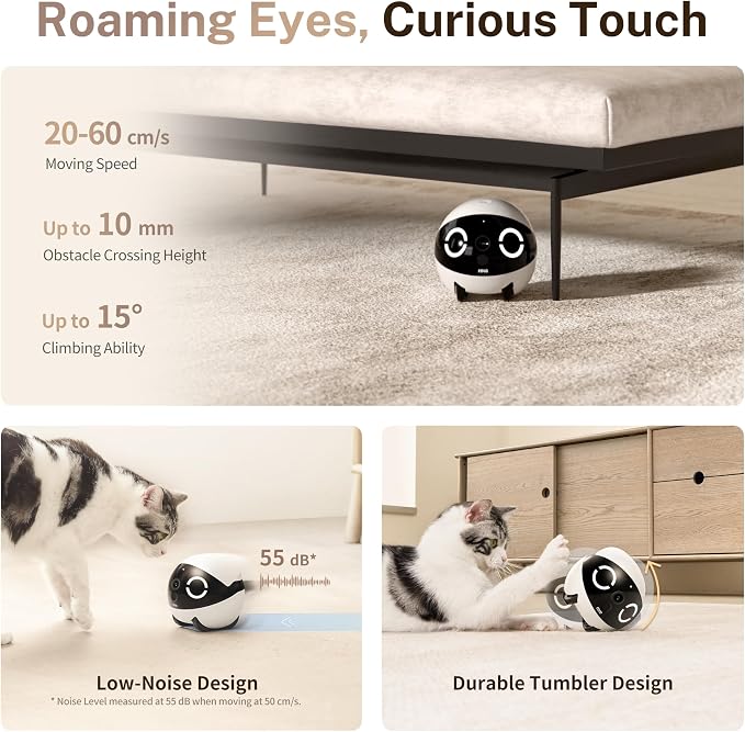 Enabot EBO ROLA Mini Pet Camera Robot: 2K FamilyBot Mobile Home Companion | Whole-Home Mobility, Two-Way Talk, Night Vision, Long Battery Life, Local Storage, Long Distance Gift
