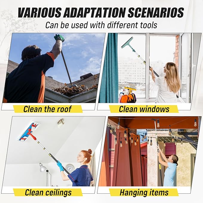 4.3-18 ft Telescopic Extension Pole with Utility Hook, Multi-Purpose Aluminum Pole for Painting, Dusting and New Year Window Cleaning Christmas Lights Installation Without a Ladder(Yellow)