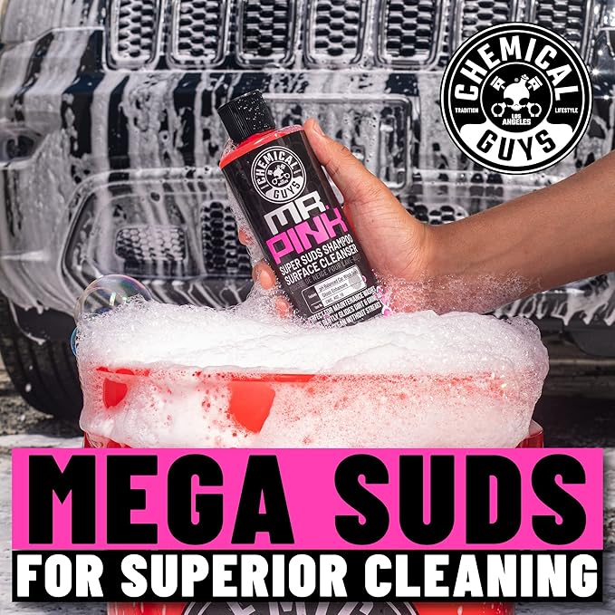 Chemical Guys Mr. Pink Car Wash Soap & Chenille Wash Mitt Kit - 64 oz High Foaming Auto Shampoo with Plush Microfiber Mitt - Safe for Cars, Trucks, Motorcycles, and RVs - Scratch-Free Cleaning Combo
