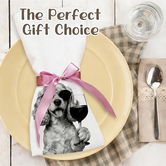 Funny Cocker Spaniel Kitchen Towels Set of 2, Dog Kitchen Bar Accessories, Dog Chef Gifts for Women Decorative Hand Towels for Kitchen Decor, Cocker Spaniel Lovers Dish Tea Towel, 16x24 Inch