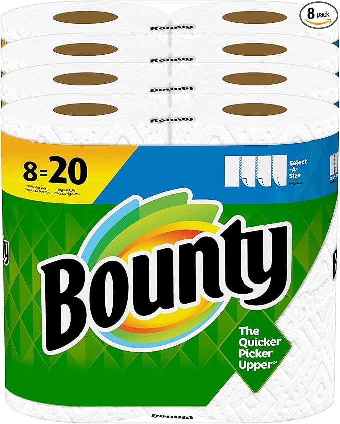 Bounty Select-A-Size Paper Towels, White, 8 Double Plus Rolls = 20 Regular Rolls