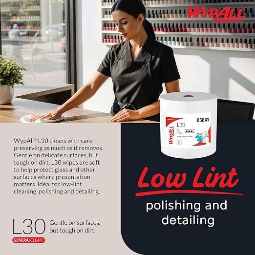 WypAll GeneralClean L30 Cloths Heavy Duty Cleaning Wipes, Jumbo (05841), Strong and Soft Bulk Paper Wipers, White (1 Roll of 875 Sheets)