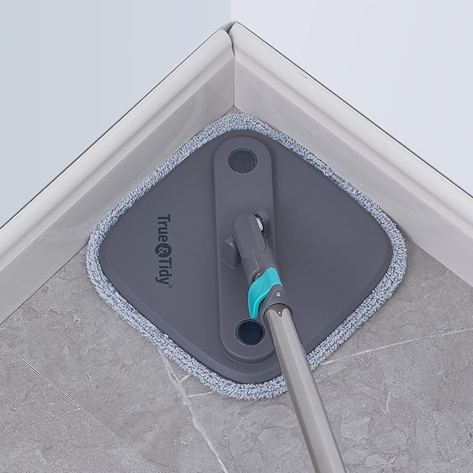 Spin Mop and Bucket with Separate Compartments for Clean and Dirty Water NEW 2025 Upgraded Version w/Side Brush and Self Standing Handle, Smart Square Mop w/ 2 Machine Washable Microfiber Pads, Gray