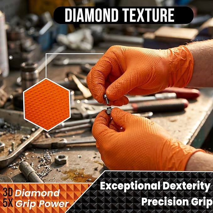 ANBOSON 10 Mil Diamond Textured Nitrile Gloves, Heavy Duty Disposable, Extra Thick, Latex & Powder Free, Chemical and Puncture Resistant, Ideal for Auto Repair, Cleaning, Painting, X-Large