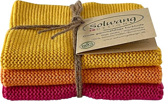 Solwang 3-Piece Danish Cotton Dishcloths in 100% Certified Organic Cotton Made in India (Nordic Caribien Organic)