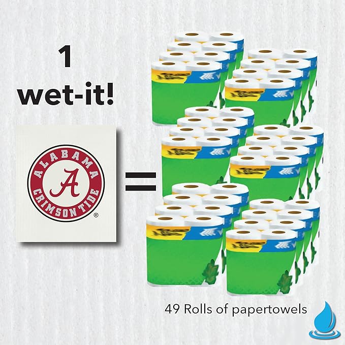 University of Alabama- 3 Pack Swedish Dishcloths for Kitchen- Reusable Kitchen Towels for Dishwashing and Cleaning- Eco-Friendly Alternative to Paper Towels and Wipes- Machine Washable and Dryer Safe