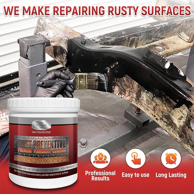 styleonme Metallic paint, Anti-Rust Paint, Black 32 Fl Oz, Metal Primer & Preventive Coating, Rust Preventive Coating, Stop Rust and Corrosion Permanently (High-Gloss)