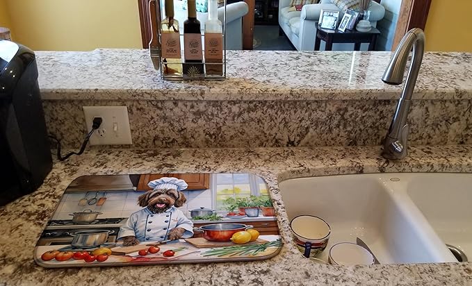 Caroline's Treasures DAC6342DDM Wirehaired Pointing Griffon The Chef Dish Drying Mat Absorbent Dish Drying Mat Pad for Kitchen Counter Dish Drainer Mat for Countertop, 14 x 21", Multicolor