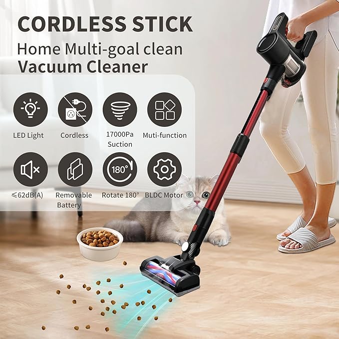 Cordless Vacuum Cleaner, Rechargeable Lightweight Handheld Vacuum, Portable Stick Vacuum for Home, Pet Hair, Carpet, and Car Cleaning(GR Pro)
