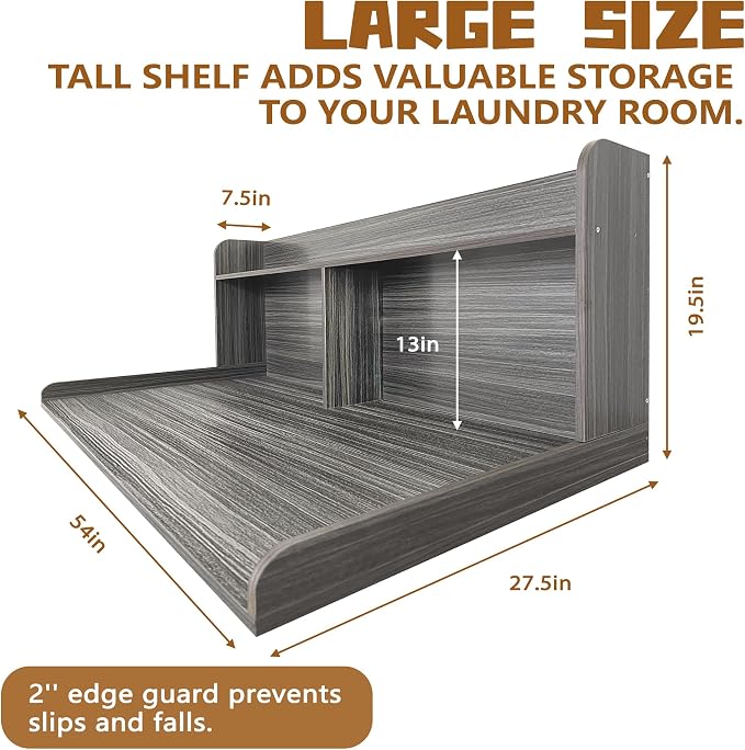 Royxen Washer Dryer Countertop with Extra Tall Shelf, 19" Height Washer and Dryer Topper, Laundry Countertop with Non-Slip Pads, Universal Fit for Laundry Room Organization, Eucalyptus