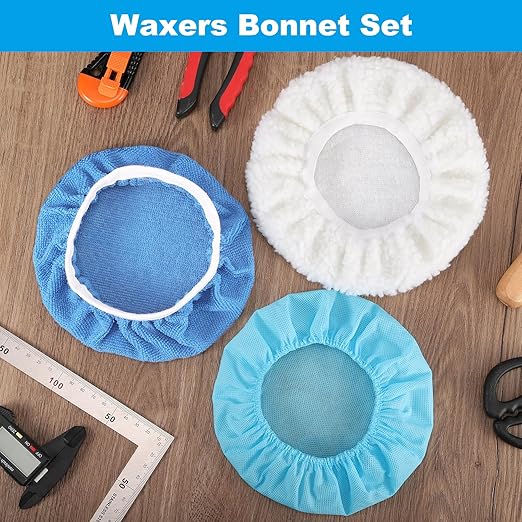 40 PCS Polishing Bonnet Pads,7 to 8 Inches Buffer Bonnets,Car Polisher Pad Bonnet,Buffing Pad Cover Waxers Bonnet,Mix Pack 24 Microfiber, 8 Non-Woven, 8 Woolen for Car Polisher