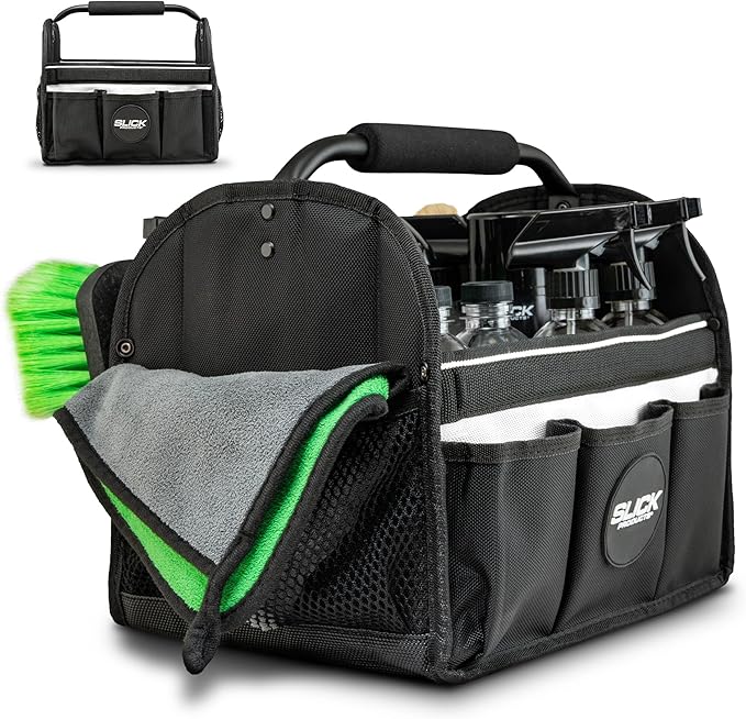 Slick Products Mobile Detailing Storage Caddy – Car Wash Organizer Tote for Detailing Supplies, Tools & Cleaning Products – Heavy-Duty Portable Storage with Carry Handle