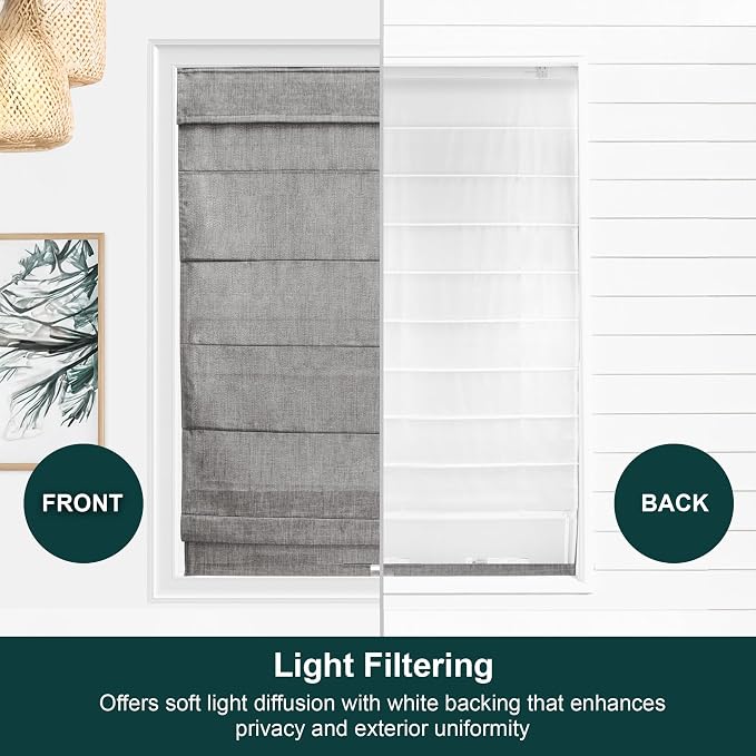 Chicology Cordless Roman Window Shade, Belgian Denim, 33"W x 64"H | Cordless Child-Safe, Room Darkening UV, Inside/Outside Mount, True-to-Size No Cut, Rich Textured Fabric, Spot-Clean Care Only