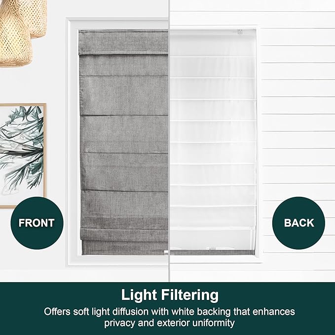 Chicology Cordless Roman Window Shade, Belgian Denim, 39"W x 64"H | Cordless Child-Safe, Room Darkening UV, Inside/Outside Mount, True-to-Size No Cut, Rich Textured Fabric, Spot-Clean Care Only