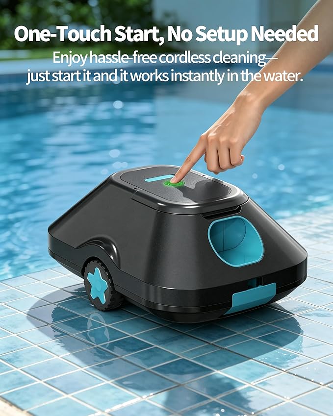 Robotic Pool Cleaner,Cordless Automatic Pool Cleaner with 210-Min Runtime,Pool Vacuum for Above Ground & Inground Pools,Coverage up to 2200 Sq.Ft,Easy Retrieve,Smart Parking,Light Teal