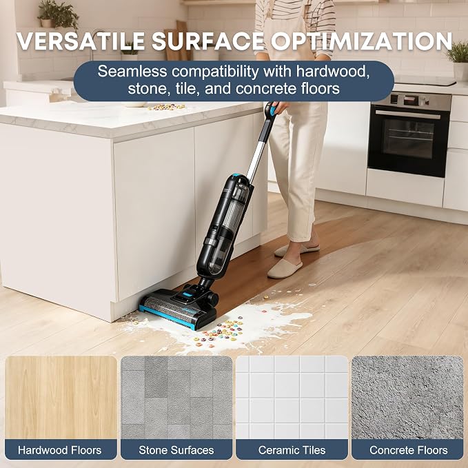 HAUSMEISTER Hydroflex Pro Max Cordless Floor Washer, 30KPA Wet Dry Vacuum Mop with Self-Cleaning Base, Vacuum and Mop Combo for Hard Floors & Pet Hair, 40Min Runtime