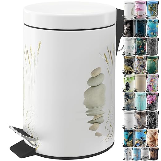 Sanilo Small Bathroom Trash Can with Lid [1.3 Gallon] - Lidded Tiny Trashcan for Garbage - Mini Metal Bin with Soft Closing Mechanism - Bath Room Accessoire Wastebin with Inner Bucket (Balance)
