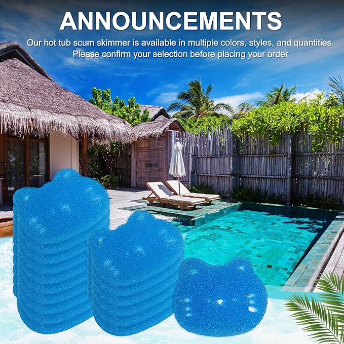 M METERXITY 40-Pack Hot Tub Scum Absorber, 9x12 Cm/3.5x4.7 Inch Sponge Kitten Pattern Scum Balls for Spa, Bathtub and Swimming Pool to Soak Up Oils Bathtub Accessories [Blue]