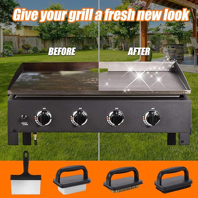 14 Pcs Griddle Scraper Cleaning Kit for Blackstone,Complete Flat Top Grill Cleaner Set with Scouring Pad,Grill Stone,Food Baffle, Metal Wire Brush,Accessory