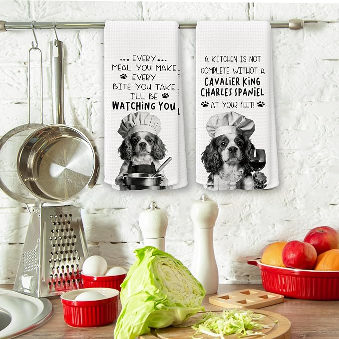 Cavalier King Charles Spaniel Dog Kitchen Towels 16x24 Inch Set of 2 | Cavalier King Charles Spaniel Lovers Gifts for Women Men Dish Tea Towels for Kitchen, Dog Lover Gifts Decorative Hand Towel
