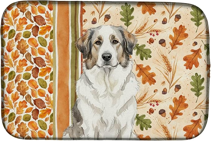Caroline's Treasures Badger Great Pyrenees Heirloom Fall Dish Drying Mat Absorbent Dish Drying Mat Pad for Kitchen Counter Dish Drainer Mat for Countertop, 14 x 21", Multicolor