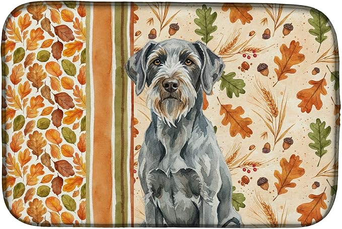 Caroline's Treasures Steel Gray Wirehaired Pointing Griffon Heirloom Fall Dish Drying Mat Absorbent Dish Drying Mat Pad for Kitchen Counter Dish Drainer Mat for Countertop, 14 x 21", Multicolor