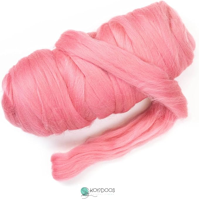 Kondoos Colored Natural Wool roving, 1 lb. Best Wool for Needle Felting, Wet Felting, handcrafts and Spinning. (Wild Watermelon, 1 lb)