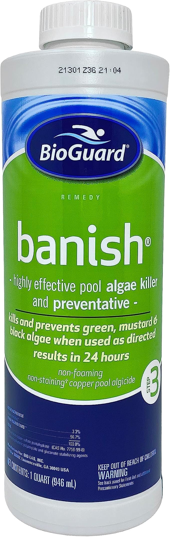 BioGuard Banish Pool Algae Preventative, 1 Quart, Single Pack | Fast-Acting, Non-Foaming, Keeps Water Clear, Provides Effective Control of Algae Growth