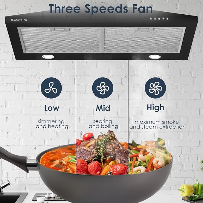 30 Inch Wall Mount Range Hood Ducted/Ductless Convertible Kitchen Exhaust Hood with 450 CFM Motor, 3 Speed Fan, LED Lighting and Dishwasher Safe Filters, Matte Black Painted Finish