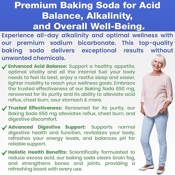 Natural Baking Soda Capsules - 650mg Baking Soda Tablets for Kidney & Stomach Acid - Sodium Bicarbonate Pills, Bicarbonate of Soda, Bicarbonato de Sodio para Tomar, Sodium Bicarbonate 650 mg Tablets