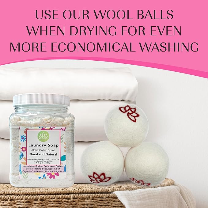Natural Laundry Detergent Soap | Hypoallergenic Deep Cleaning Washing Powder | Eco-Friendly, Safe, and Effective BORAX, SODA ASH, EPSOM SALT, BAKING SODA and CASTILE SOAP (65 Loads) (Aloha Orchid)