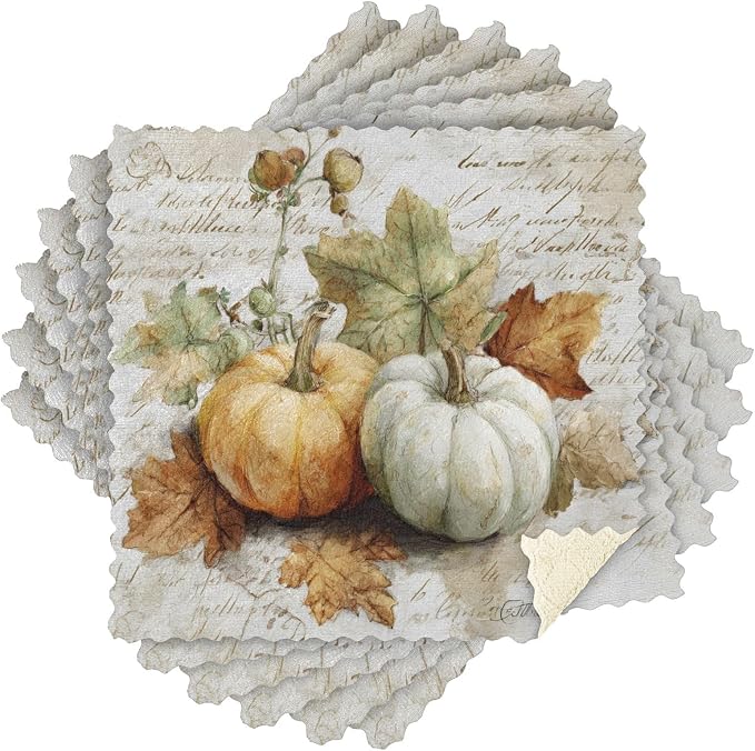 Kitchen Towels Fall Pumpkin Autumn Leaves Thanksgiving Dish Towels Multipurpose Reusable Dish Cloths Soft Cleaning Cloth Kitchen Accessories Set of 6,11"x11"