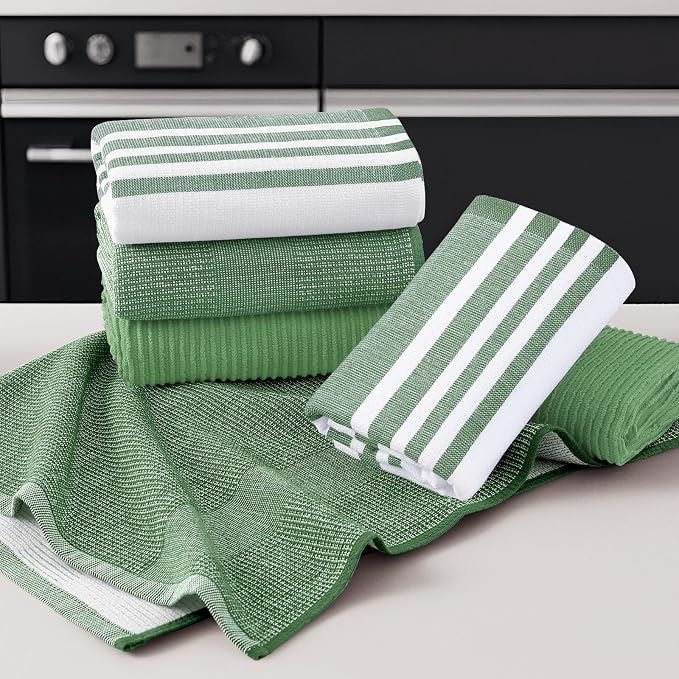 Homaxy Premium Kitchen Towels(18”x 28”, 3 Pack), Large Cotton 380 GSM Kitchen Hand Towels, Soft and Absorbent Terry Dish Towels, Multipurpose Tea Towel Set with Hanging Loop, Grass Green