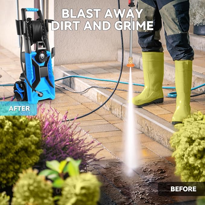5000 PSI Adjustable Electric Pressure Washer, 2026 New Power Washer Pressure Adjustable (2500PSI-5000PSI) with 23ft Hose and 16.5ft GFCI Cord, 4 Nozzle and Detergent Tank for Cars, Upgraded Blue