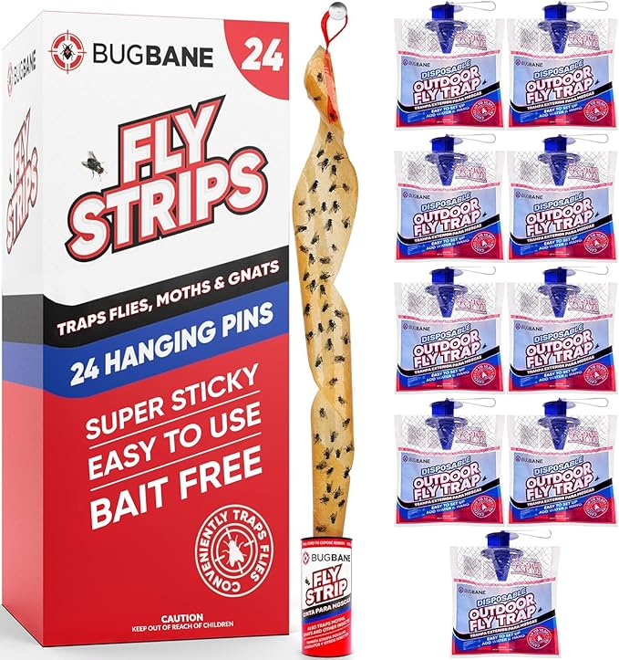 24 Sets of Fly Strips and 9 Sets of Disposable Outdoor Fly Trap Bundle