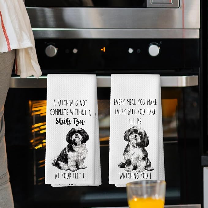 Shih Tzu Dog Kitchen Towels Set of 2, Funny Dog Kitchen Decor, Dogs Gifts for Women Men Hand Towel, Pet Owner Gift Decorative Tea Towels Dish Towel 16x24 Inch
