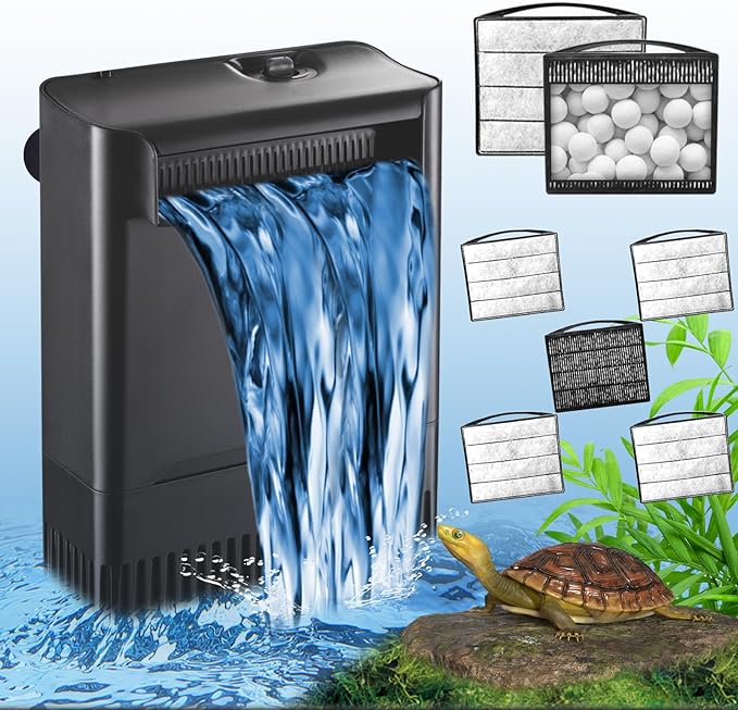 TARARIUM Turtle Tank Filter Aquarium Filter Power Adjustable 30-75 Gal. 290 GPH Large Internal Filter 3-Stage w/Replacement Media 4pcs Sponge Clip 1Pcs Ceramic Ball Plate Replacement for IX-120
