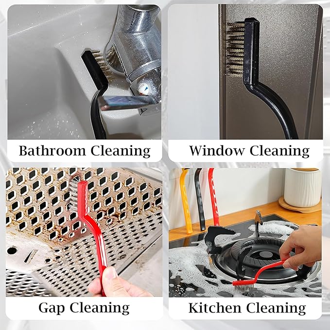 Kitchen Cleaning kit, 3 Pairs Reusable Waterproof Household Dishwashing Cleaning Gloves, 6 PCS Steel Wool Scrubbers with Handle, 5 PCS Crevice Cleaning Brush Set.
