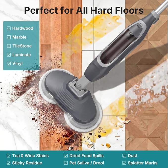 OLIXIS Steam Mop, All-in-One Scrubbing Steam Mops for Floor Cleaning with Rotating Pads, Floor Steamer with 2 LED Lights, 4 Cleaning Modes, Swivel Steering, 16.4 FT Cord, Safe for Hardwood and Tile