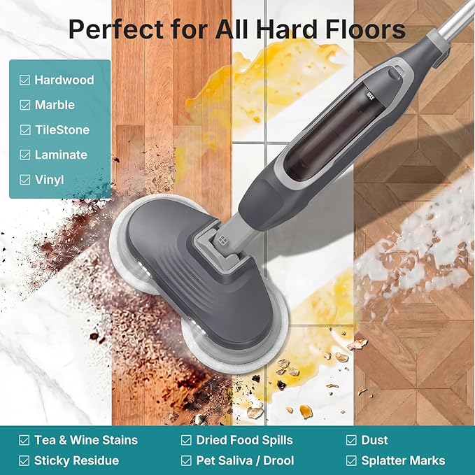 OLIXIS Steam Mop, All-in-One Scrubbing Steam Mops for Floor Cleaning with Rotating Pads, Floor Steamer with 2 LED Lights, 4 Cleaning Modes, Swivel Steering, 16.4 FT Cord, Safe for Hardwood and Tile