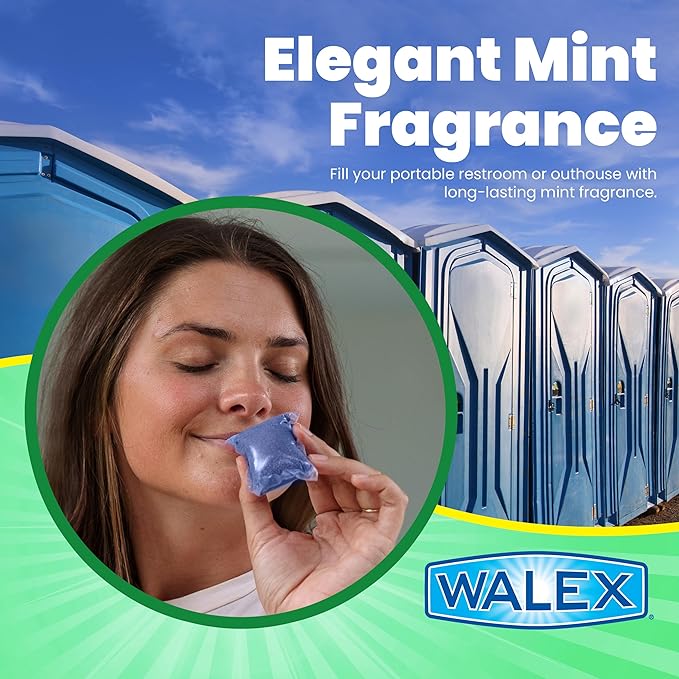 Walex Bio-Pak Black Holding Tank Deodorizer & Waste Digester Drop-Ins - Advanced Enzyme Formula for Rapid Breakdown of Waste & Paper, Removes Odors & Cleans Tank, Biocide Free - Mint, 50-Pack