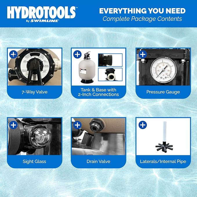 SWIMLINE HYDROTOOLS Sand Filter Combo Set, 31" Tank Only - for Inground Pools Up to 47,000 Gallons, 7-Way Multi-Port Valve, Base Stand, 2" Fittings, 500 lb Capacity