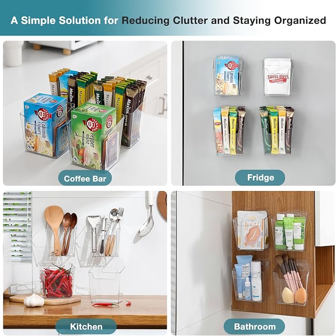 2-Pack Kitchen Cabinet Door Organizer Adhesive, Hanging Storage Bins, Stick on Wall Storage Container, Bathroom Floating Bins Wall Mounted Organizer Under Sink Caddy for Pantry Storage, Office, Dorm