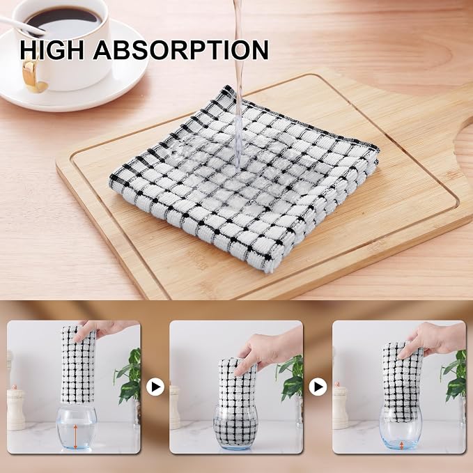Kitinjoy Cotton 12 Pack Terry Kitchen Dish Cloths, 12 x 12 Inches Super Soft and Absorbent Dish Rags, Quick Drying Dish Towels for Washing Dishes, Grey